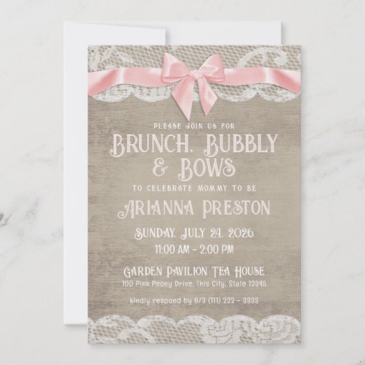 Brunch Bubbly and Bows Baby Shower Einladung (Vorderseite)