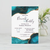 Brunch Bubbly Aquamarin Gold Glitzer Agate Dusche Einladung (Stehend Vorderseite)