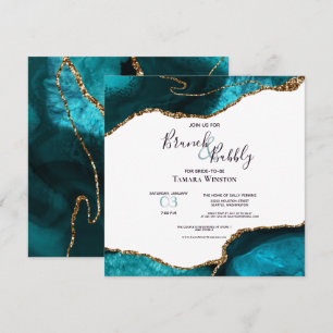 Brunch Bubbly Aquamarin Gold Glitzer Agate Dusche Einladung