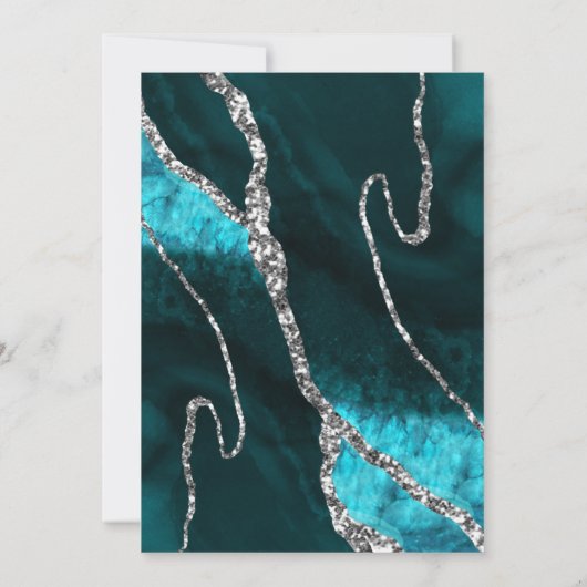 Brunch Bubbly Aquamarin Silver Glitzer Agate Dusch Einladung (Rückseite)