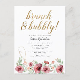 Brunch & Bubbly | Aquarellfarbenes Brautparty Einladungspostkarte