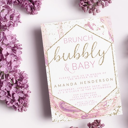 Brunch Bubbly & Baby Marble Baby Shower Einladung