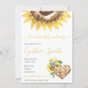 Brunch, Bubbly & Baby Sunflower Babydusche Einladung