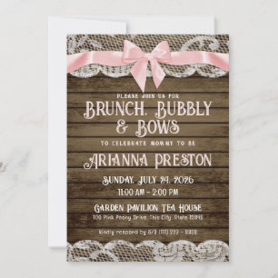 Brunch Bubbly Barn Wood and Bows Baby Dusche Einladung