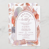 Brunch & Bubbly Beach Seashells Brautparty Einladung (Vorne/Hinten)