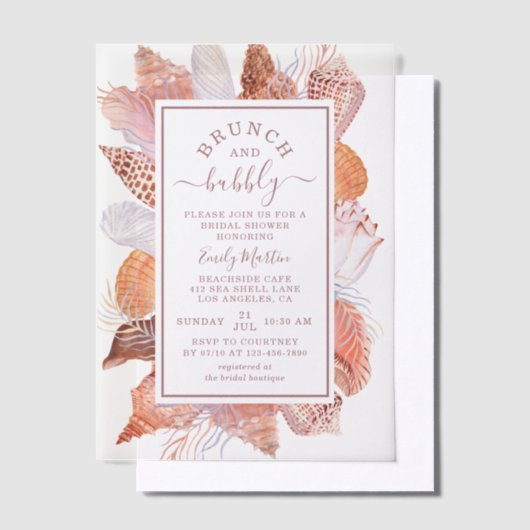 Brunch & Bubbly Beach Seashells Brautparty Pergament Einladungen (Versetzt)