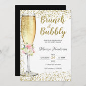 Brunch & Bubbly Birthday Pink Floral Einladung (Vorne/Hinten)