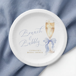 Brunch & Bubbly Blaues Schleifen-Brautjunggesellin Pappteller
