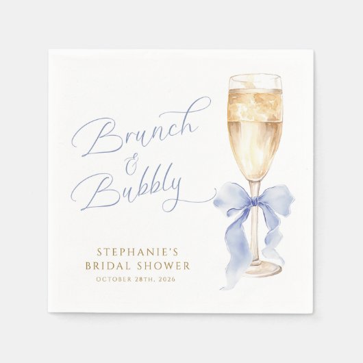 Brunch & Bubbly Blue Bow Bridal Shower Serviette (Vorderseite)