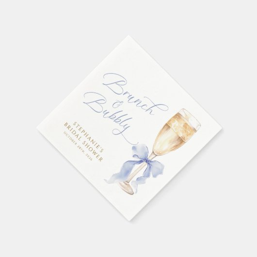 Brunch & Bubbly Blue Bow Bridal Shower Serviette (Ecke)