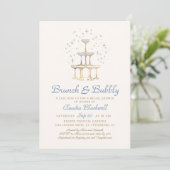 Brunch Bubbly Blue Bridal Dusche Einladung (Stehend Vorderseite)