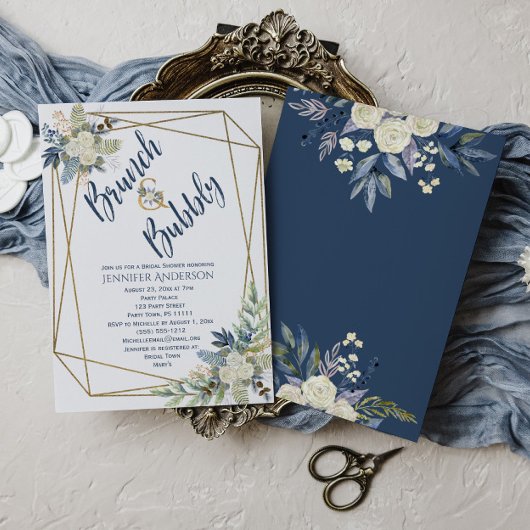 Brunch & Bubbly Blue Floral Brautparty Einladung