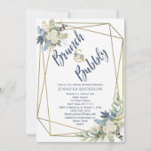 Brunch & Bubbly Blue Floral Brautparty Einladung (Vorderseite)