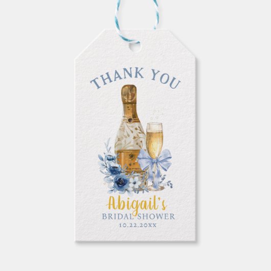 BRUNCH & BUBBLY Blue Floral Brautparty Geschenkanhänger (Vorderseite)