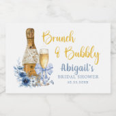 BRUNCH & BUBBLY Blue Floral Brautparty Schaumweinetikett (Einzelnes Label)