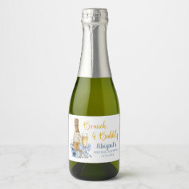 BRUNCH & BUBBLY Blue Floral Brautparty Schaumweinetikett