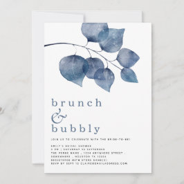 Brunch Bubbly Blue Foliage Brautparty Einladung