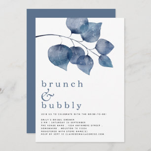 Brunch Bubbly Blue Foliage Brautparty Einladung