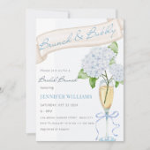 Brunch & Bubbly Blue Hydrangea Brautparty Einladung (Vorderseite)