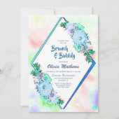 Brunch & Bubbly Blue Watercolor Floral Einladung (Vorderseite)