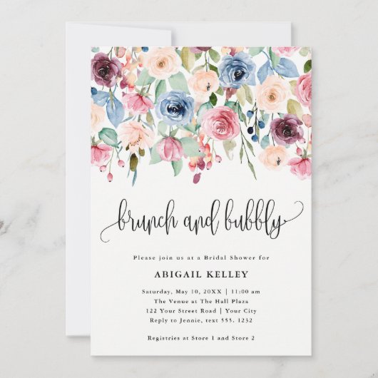 Brunch & Bubbly Blume Brautparty Einladung (Vorderseite)