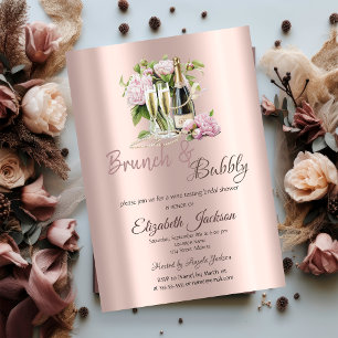 Brunch & Bubbly Blume Perlen Brautparty Einladung