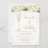 Brunch & Bubbly Blush & Gold Floral Brautparty Einladung (Vorderseite)