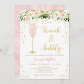 Brunch & Bubbly Blush & Gold Floral Brautparty Einladung (Vorne/Hinten)