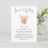 Brunch & Bubbly Blush Pink Brautparty Einladung (Stehend Vorderseite)