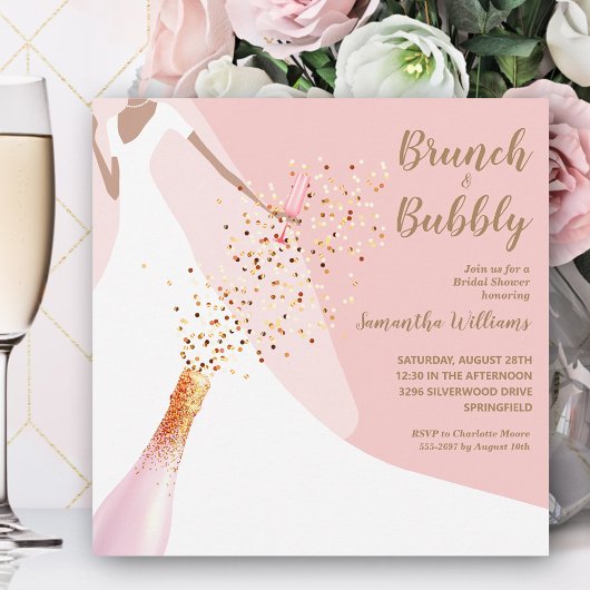 Brunch Bubbly Blush Pink Brautparty Einladung