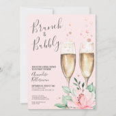 Brunch Bubbly Blush Pink Floral Bridal Shower Einladung (Vorderseite)