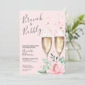Brunch Bubbly Blush Pink Floral Bridal Shower Einladung (Stehend Vorderseite)