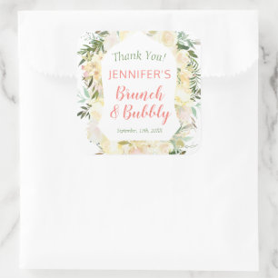 Brunch & Bubbly Boho Brautparty Willkommen Quadratischer Aufkleber