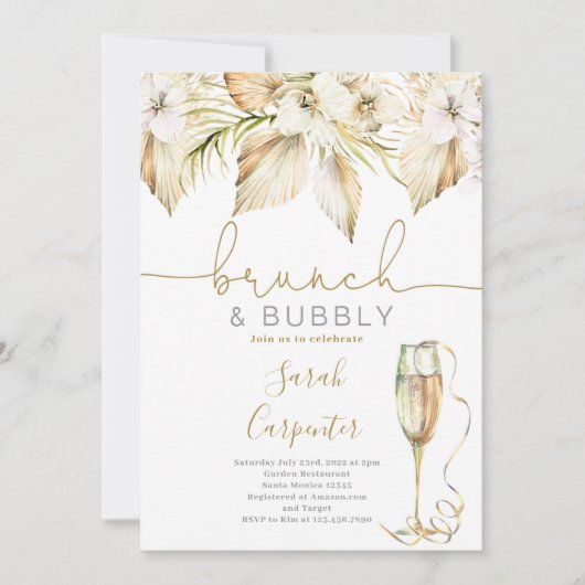 Brunch & Bubbly Boho Bridal Dusche Einladung (Vorderseite)