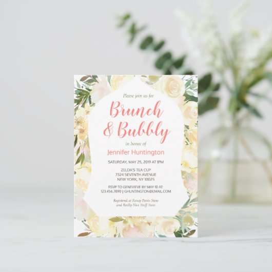 Brunch & Bubbly Boho Bridal Dusche Einladung Postkarte (Stehend Vorderseite)