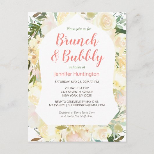 Brunch & Bubbly Boho Bridal Dusche Einladung Postkarte (Vorderseite)