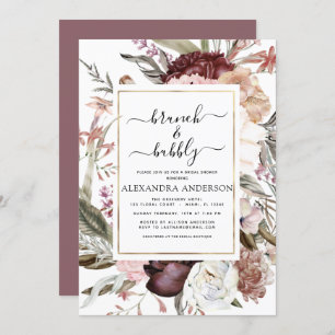 Brunch & Bubbly Boho Burgundy Brautparty Einladung