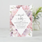 Brunch & Bubbly Boho Lila Brautparty Invitati Einladung (Stehend Vorderseite)