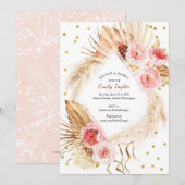 Brunch & Bubbly Boho Pampas Blush Pink Floral Einladung (Vorne/Hinten)