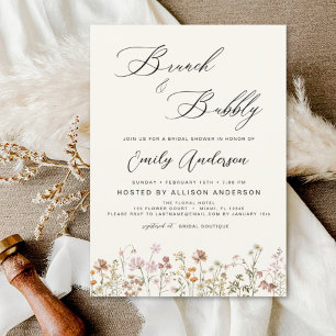 Brunch & Bubbly Boho Wildblume Brautparty Einladung