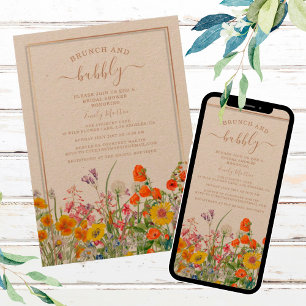 Brunch & Bubbly Boho Wilde Blume Brautparty in Einladung