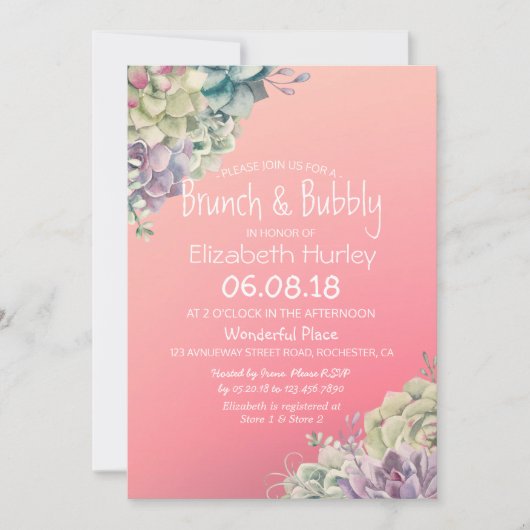 Brunch & Bubbly Brautparty Aquarell Einladung (Vorderseite)