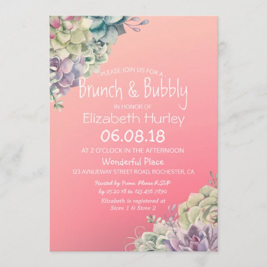 Brunch & Bubbly Brautparty Aquarell Einladung (Vorderseite)