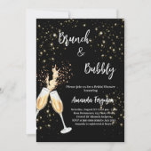 Brunch Bubbly Brautparty Black Cheers Einladung (Vorderseite)
