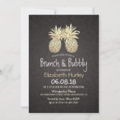 Brunch & Bubbly Brautparty Black Gold Ananas Einladung (Vorderseite)