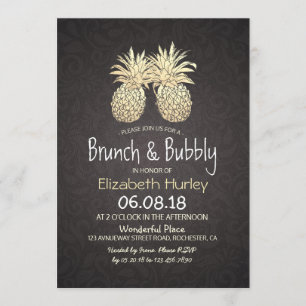 Brunch & Bubbly Brautparty Black Gold Ananas Einladung