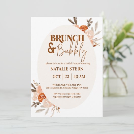 Brunch & Bubbly, Brautparty, Blumenbridal Einladung (Stehend Vorderseite)