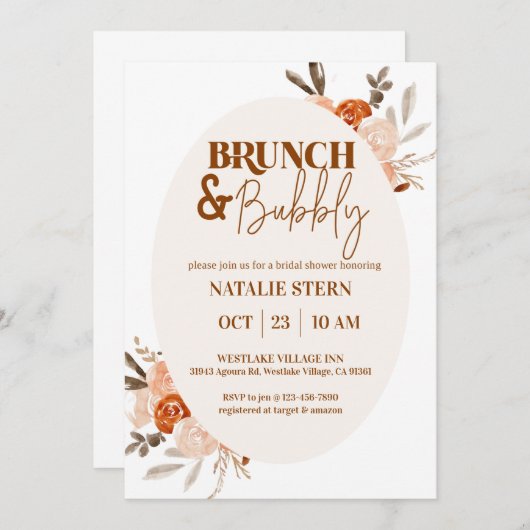 Brunch & Bubbly, Brautparty, Blumenbridal Einladung (Vorne/Hinten)