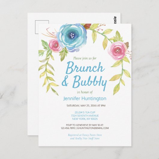 Brunch & Bubbly Brautparty Blumenladen Postkarte (Vorne/Hinten)