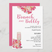 Brunch & Bubbly Brautparty Blumenrosa Chic Einladung (Vorne/Hinten)
